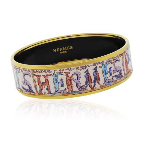 hermes luxury narrow multi color gold printed enamel bracelet horses|Hermes petit h bracelets.